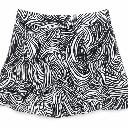 Topshop Women’s Black White Animal Print Flare Short Skirt Size 12