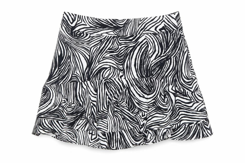 Topshop Women’s Black White Animal Print Flare Short Skirt Size 12