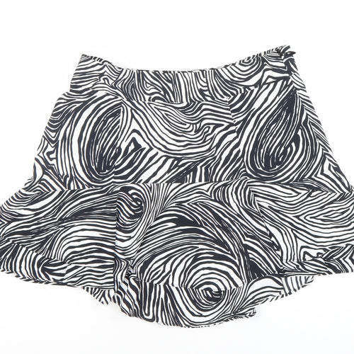 Topshop Women’s Black White Animal Print Flare Short Skirt Size 12