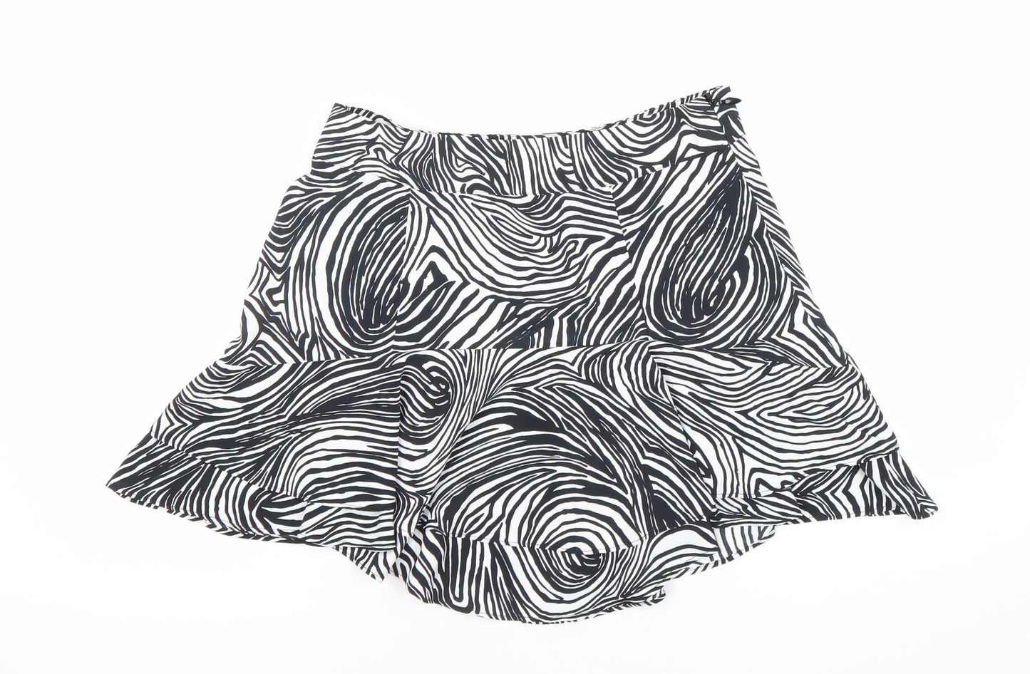 Topshop Women’s Black White Animal Print Flare Short Skirt Size 12