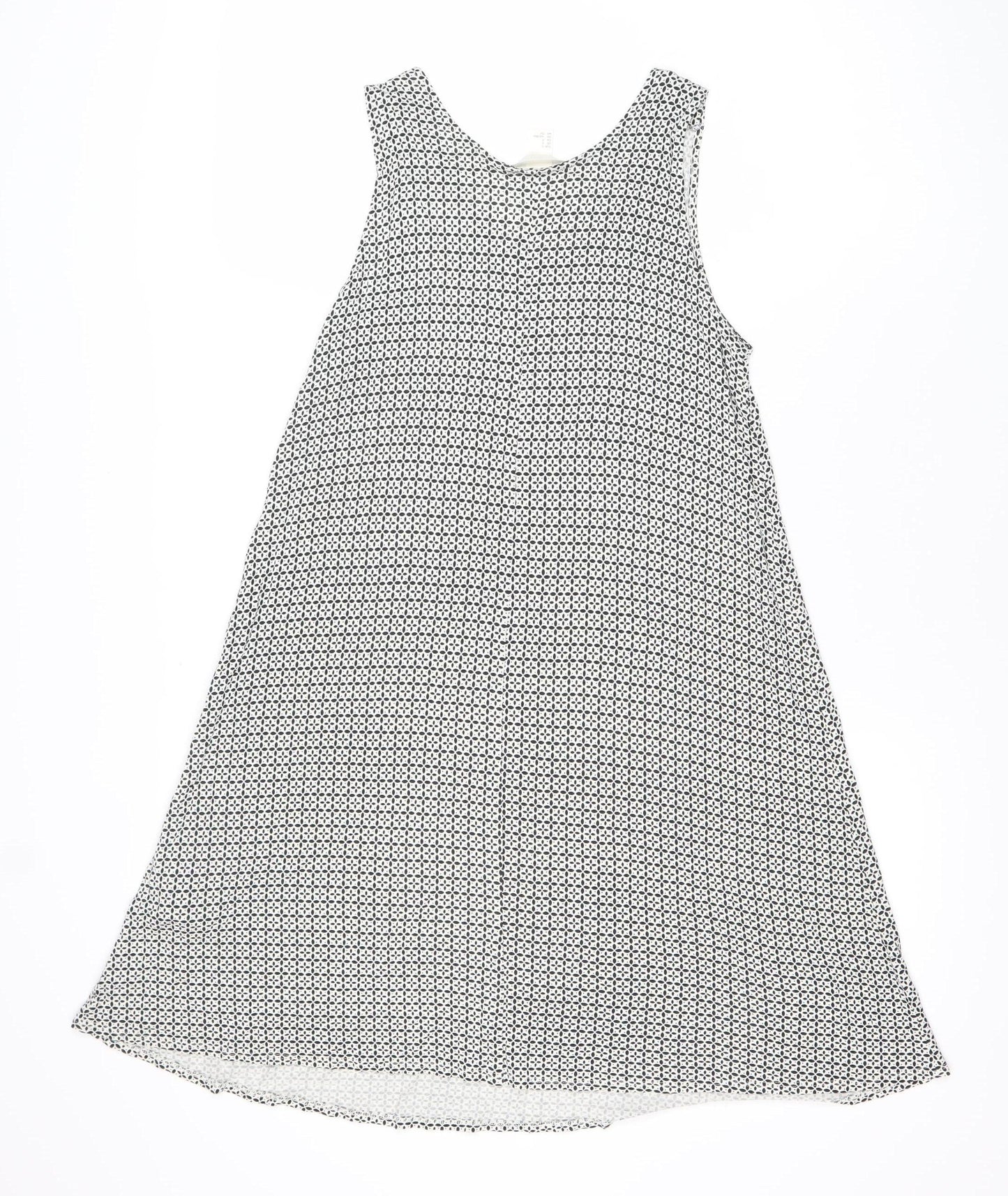H&M Women Black Geometric Swing Dress Size S Sleeveless Viscose
