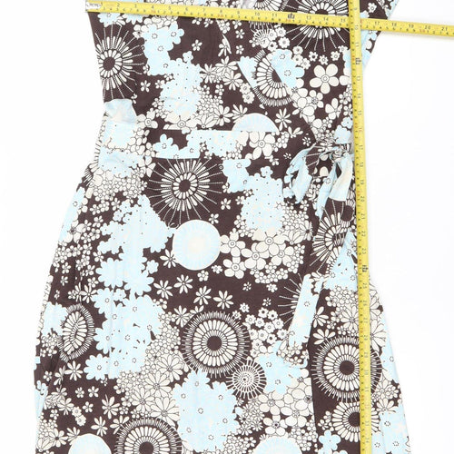 J Taylor Women’s Brown Blue Floral Wrap Dress Size 14 V-Neck
