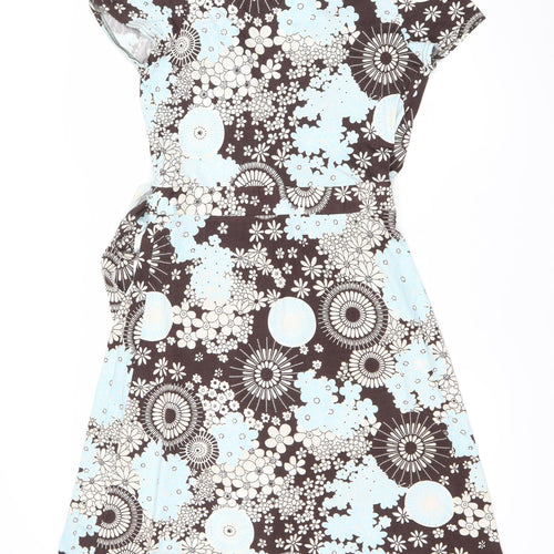 J Taylor Women’s Brown Blue Floral Wrap Dress Size 14 V-Neck