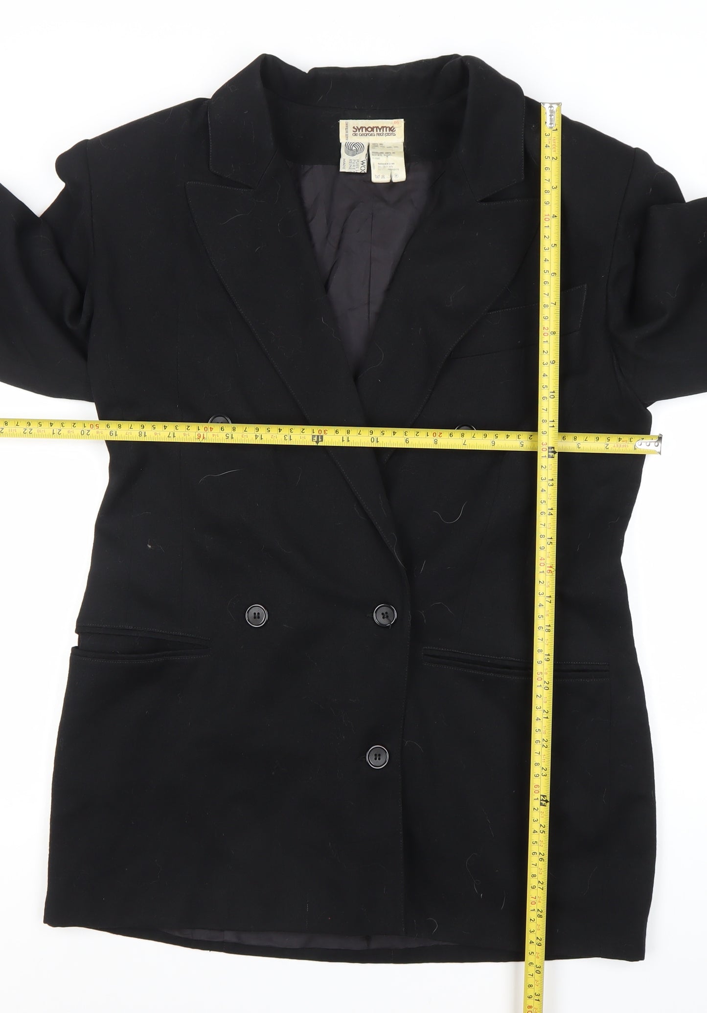 Synonyme Georges Rech Womens Black Wool Blazer Size 18 Double Breasted
