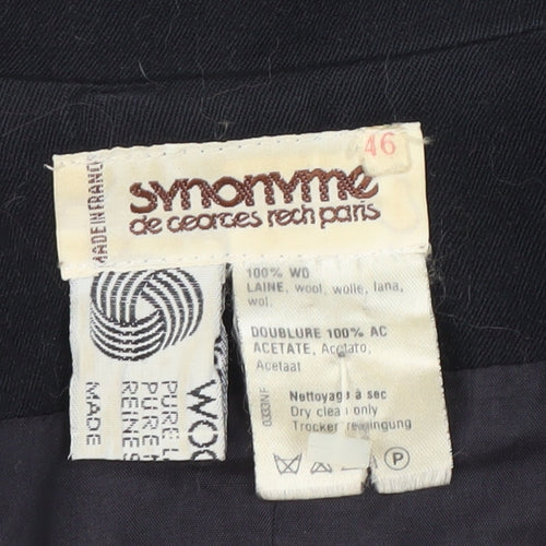 Synonyme Georges Rech Womens Black Wool Blazer Size 18 Double Breasted