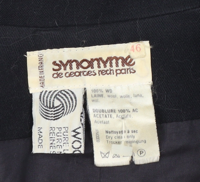 Synonyme Georges Rech Womens Black Wool Blazer Size 18 Double Breasted