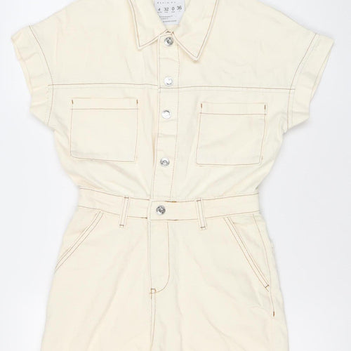 Primark Women’s Ivory Cotton Playsuit Size 4 Short Sleeve Collared