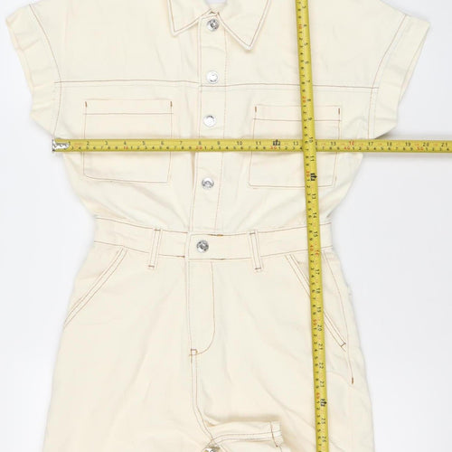 Primark Women’s Ivory Cotton Playsuit Size 4 Short Sleeve Collared