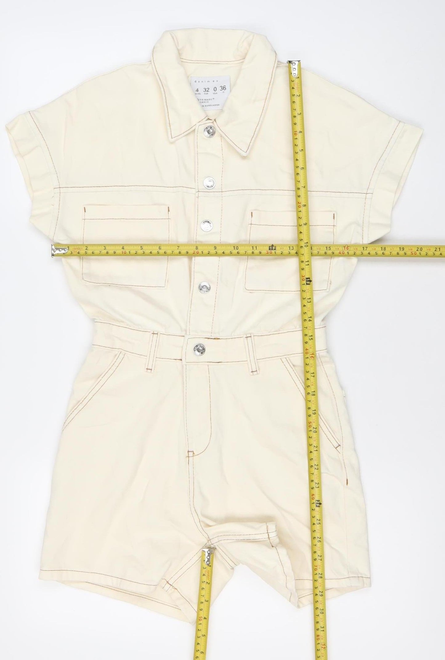 Primark Women’s Ivory Cotton Playsuit Size 4 Short Sleeve Collared