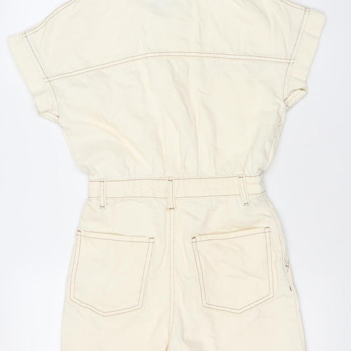 Primark Women’s Ivory Cotton Playsuit Size 4 Short Sleeve Collared