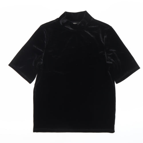 Monki Women’s Black Velvet Mock Neck Slim Fit T-Shirt XS