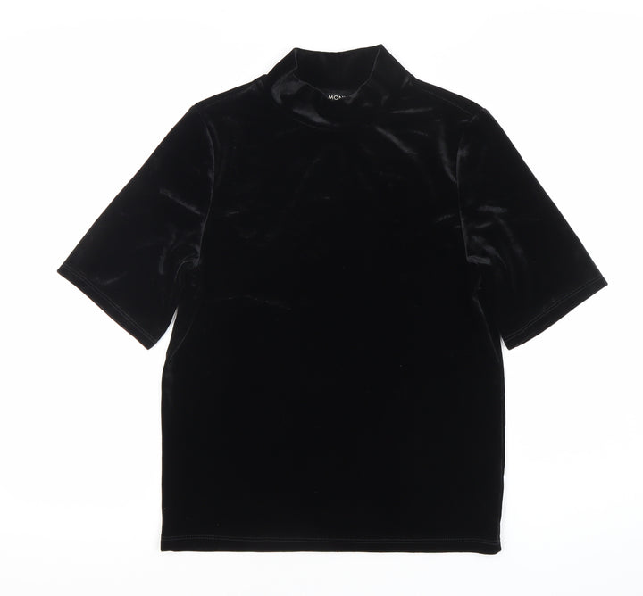 Monki Women’s Black Velvet Mock Neck Slim Fit T-Shirt XS