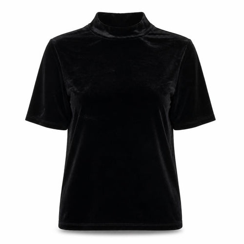 Monki Women’s Black Velvet Mock Neck Slim Fit T-Shirt XS