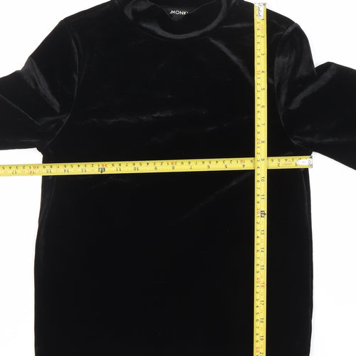 Monki Women’s Black Velvet Mock Neck Slim Fit T-Shirt XS