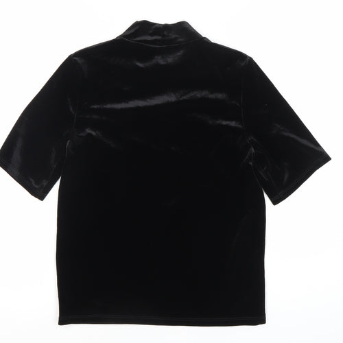 Monki Women’s Black Velvet Mock Neck Slim Fit T-Shirt XS