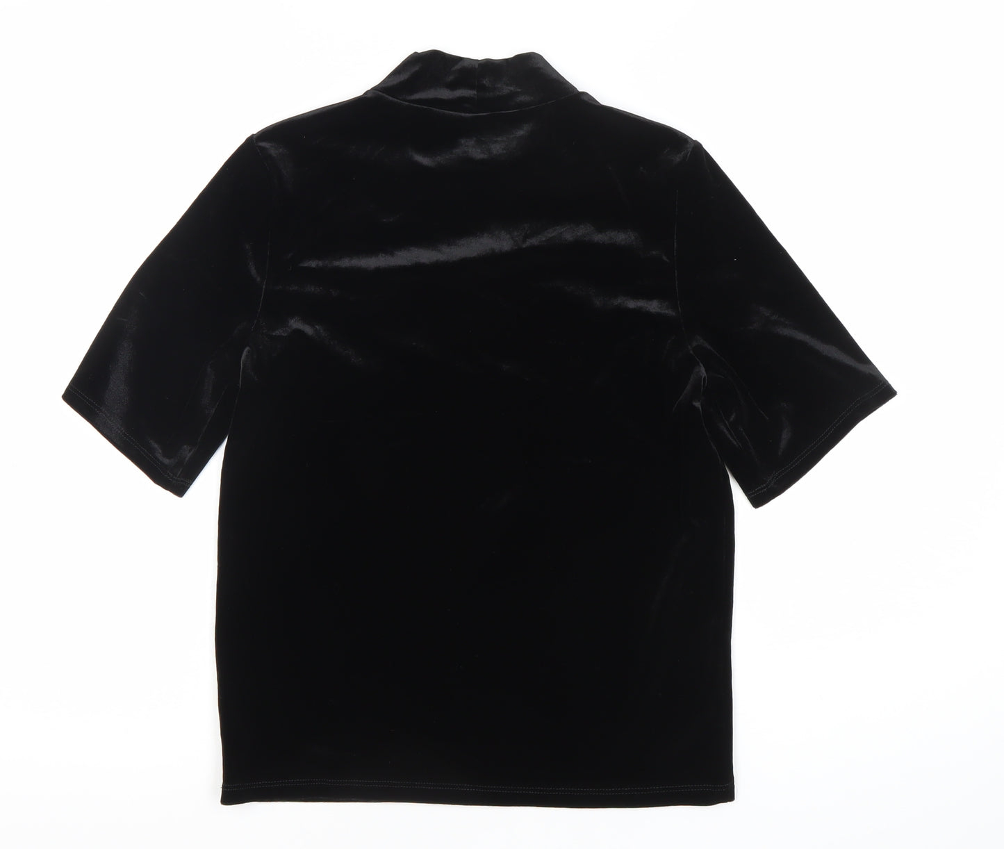 Monki Women’s Black Velvet Mock Neck Slim Fit T-Shirt XS