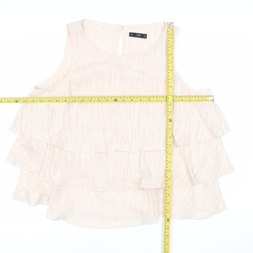 F&F Women’s Beige Ruffle Sleeveless Tunic Blouse Size 10
