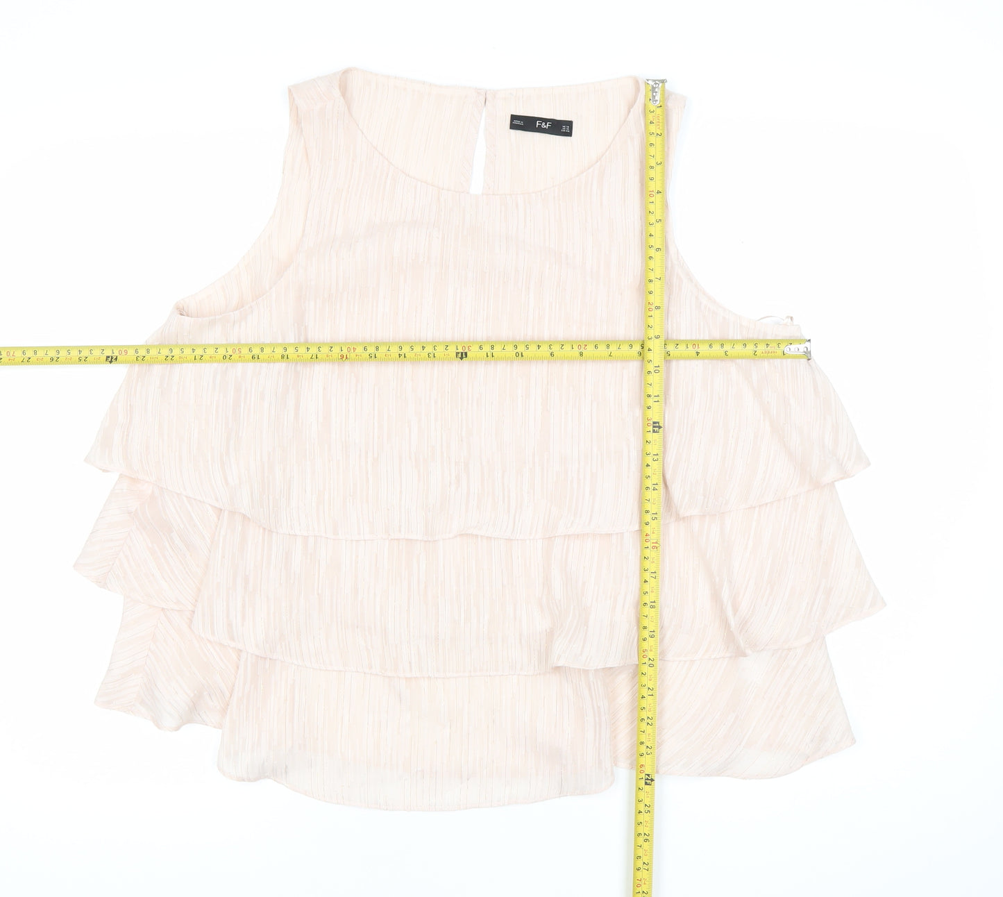 F&F Women’s Beige Ruffle Sleeveless Tunic Blouse Size 10