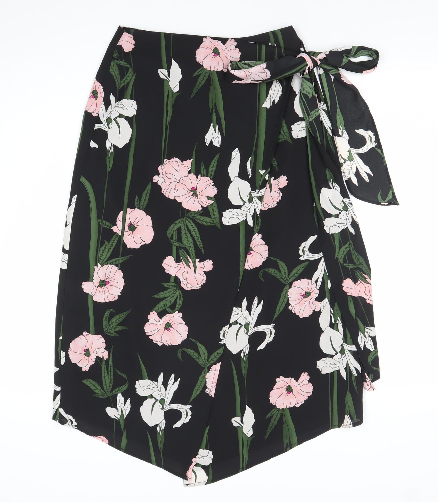 Warehouse Women’s Black Floral Wrap Midi Skirt Size 10