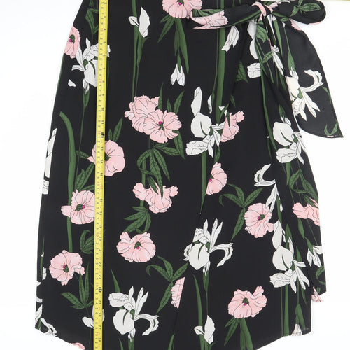 Warehouse Women’s Black Floral Wrap Midi Skirt Size 10