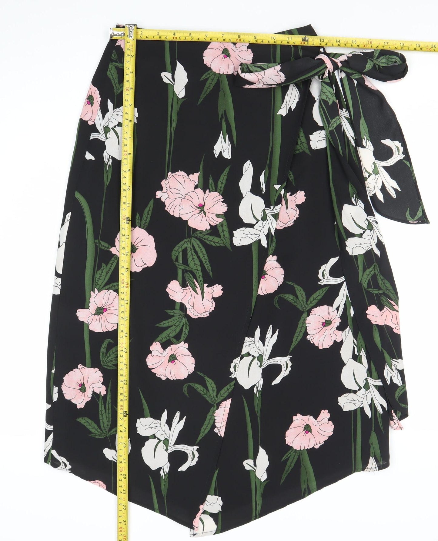 Warehouse Women’s Black Floral Wrap Midi Skirt Size 10