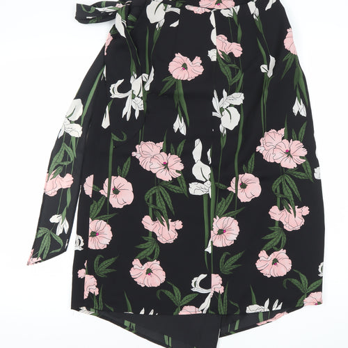 Warehouse Women’s Black Floral Wrap Midi Skirt Size 10