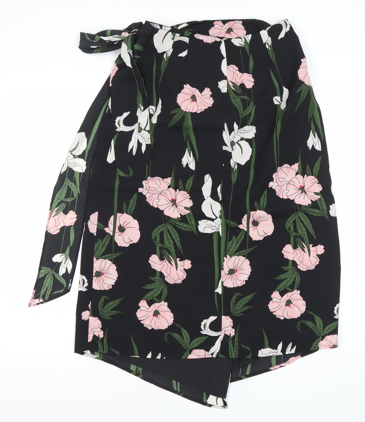 Warehouse Women’s Black Floral Wrap Midi Skirt Size 10