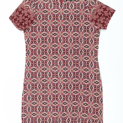 New Look Women’s Red Geometric Bodycon Knee Length Dress Size 8