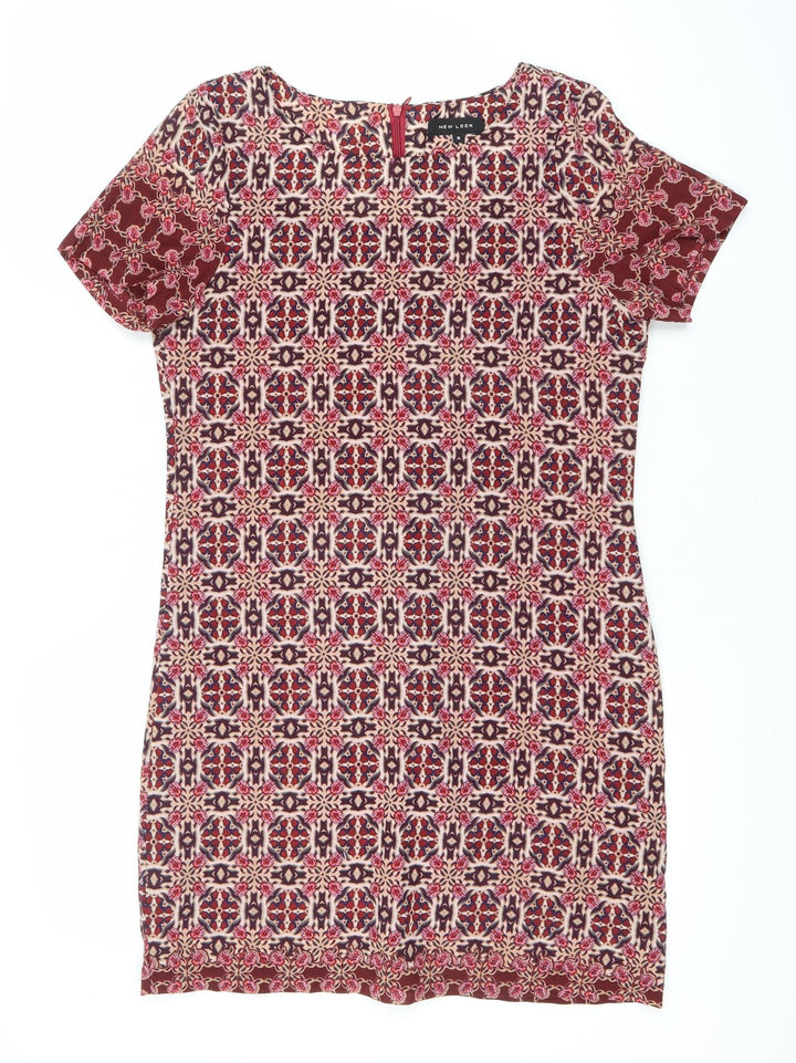New Look Women’s Red Geometric Bodycon Knee Length Dress Size 8
