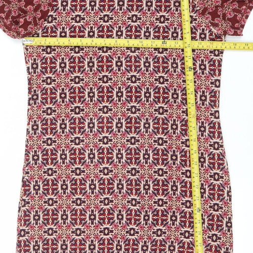 New Look Women’s Red Geometric Bodycon Knee Length Dress Size 8