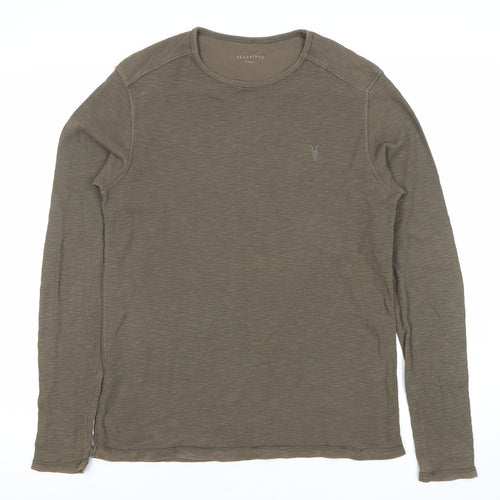 AllSaints Mens Green XS Crew Neck Cotton Pullover Jumper