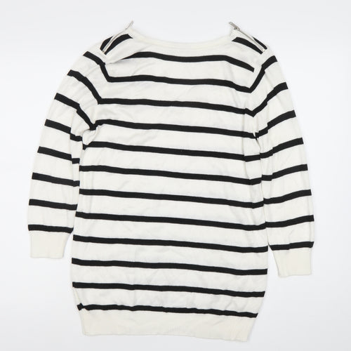 Wallis Women’s White Black Striped V-Neck Jumper S Studded 3/4 Sleeve