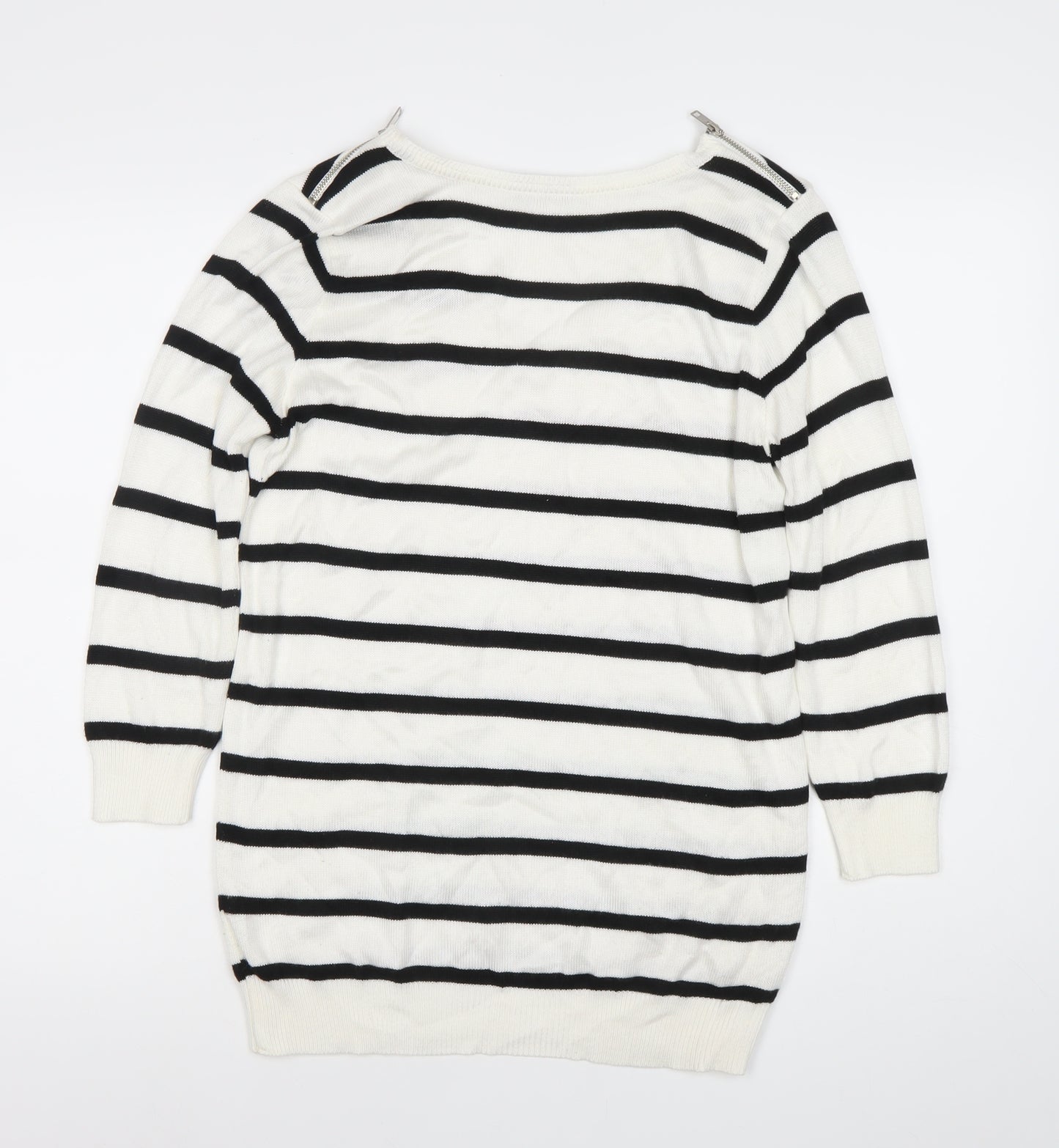 Wallis Women’s White Black Striped V-Neck Jumper S Studded 3/4 Sleeve