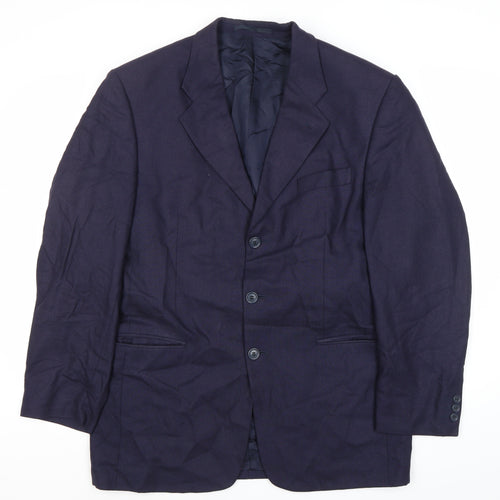 Harewood Men's Blue Wool Silk Blazer Jacket 40R Notch Lapel