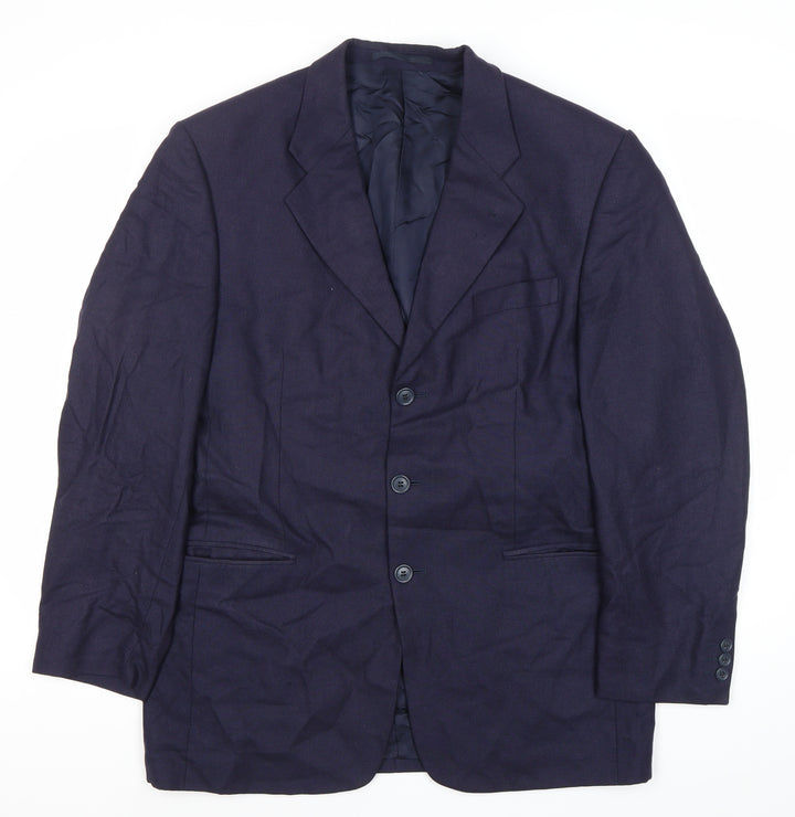Harewood Men's Blue Wool Silk Blazer Jacket 40R Notch Lapel