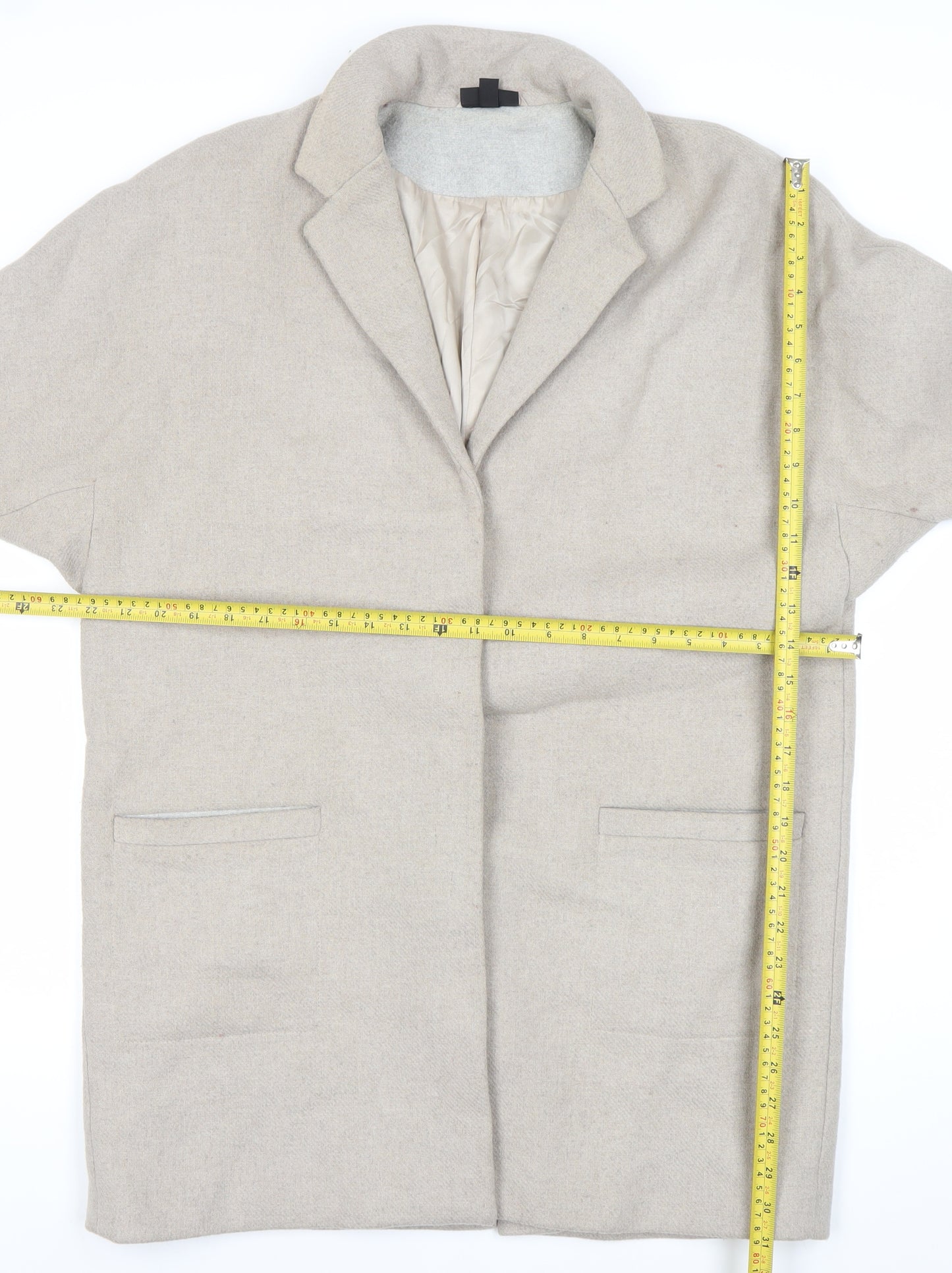 Topshop Women’s Beige Wool Blend Mid-Length Overcoat Size 14
