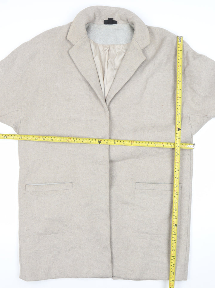 Topshop Women’s Beige Wool Blend Mid-Length Overcoat Size 14