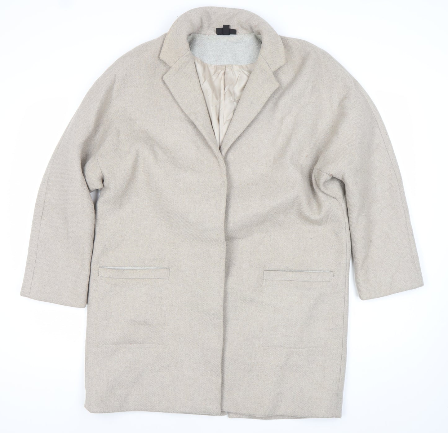 Topshop Women’s Beige Wool Blend Mid-Length Overcoat Size 14