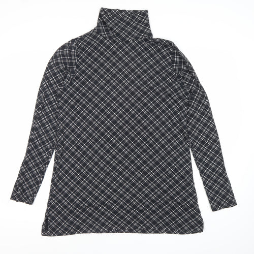 Lands' End Women Black Check Roll Neck Tunic Top Size M