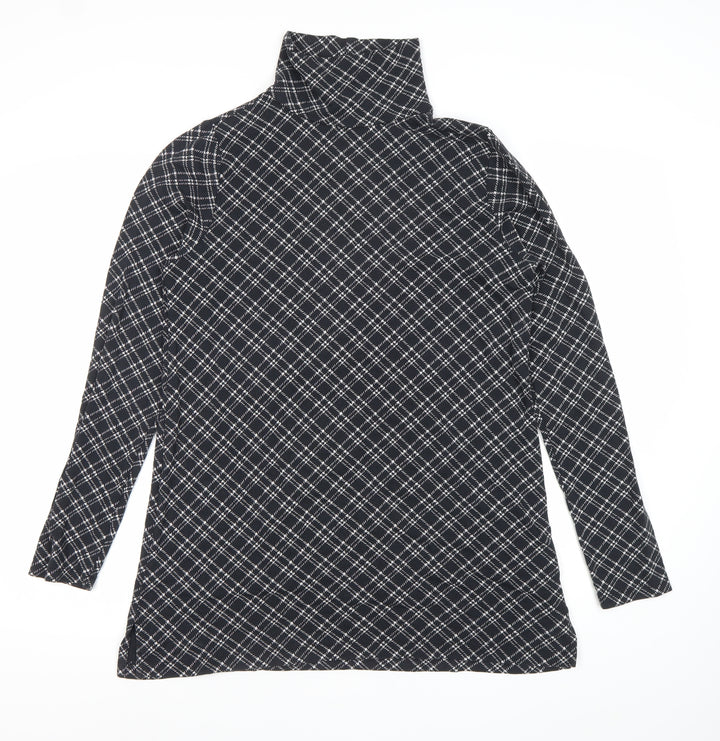 Lands' End Women Black Check Roll Neck Tunic Top Size M