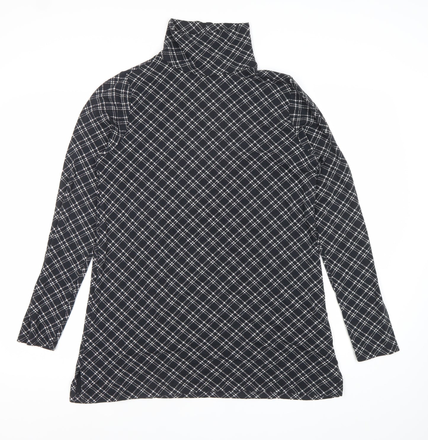 Lands' End Women Black Check Roll Neck Tunic Top Size M
