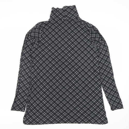 Lands' End Women Black Check Roll Neck Tunic Top Size M