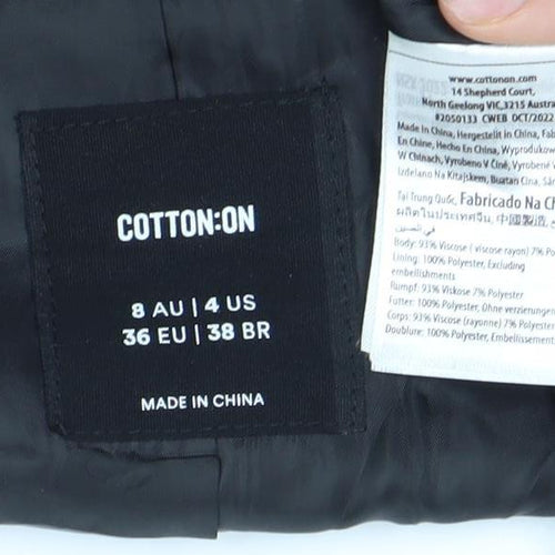 Cotton On Womens Black Blazer Jacket Size 8 Single Breasted Workwear