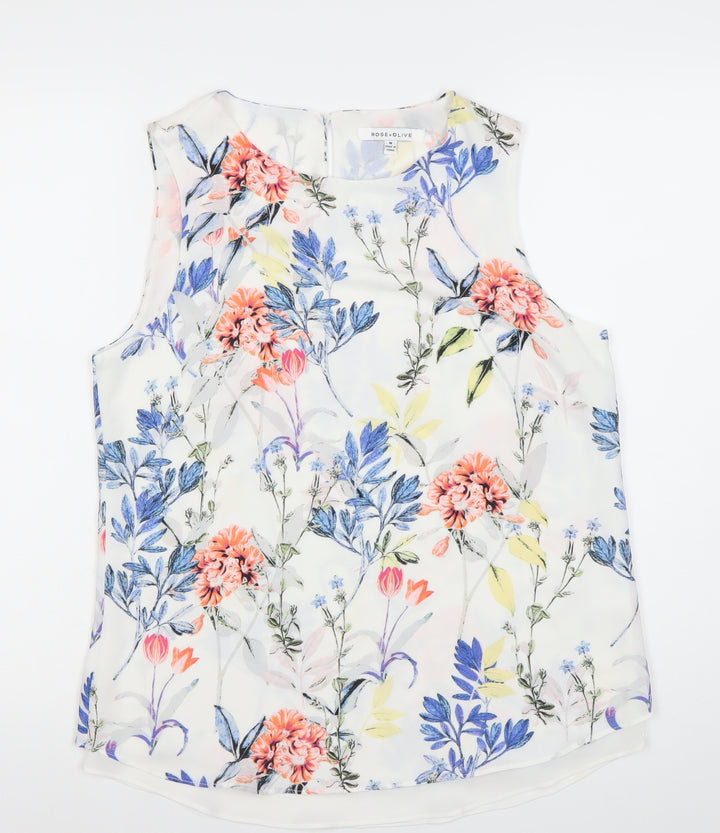 Rose Olive Womens Multicoloured Floral Sleeveless Blouse M