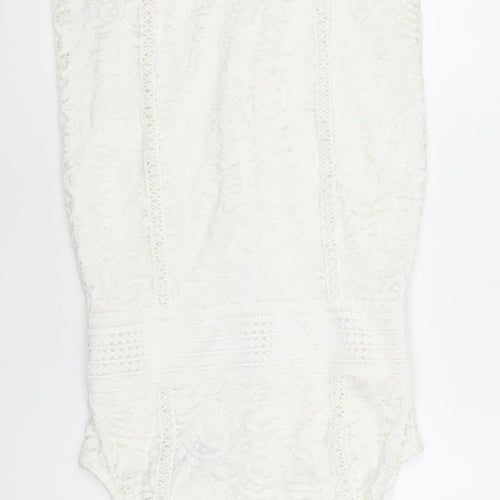 Topshop Women White Lace Bodycon Dress Size 12 Party Cocktail