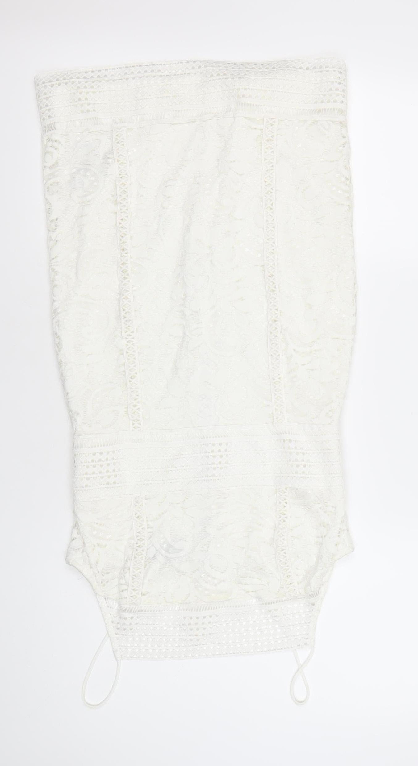 Topshop Women White Lace Bodycon Dress Size 12 Party Cocktail