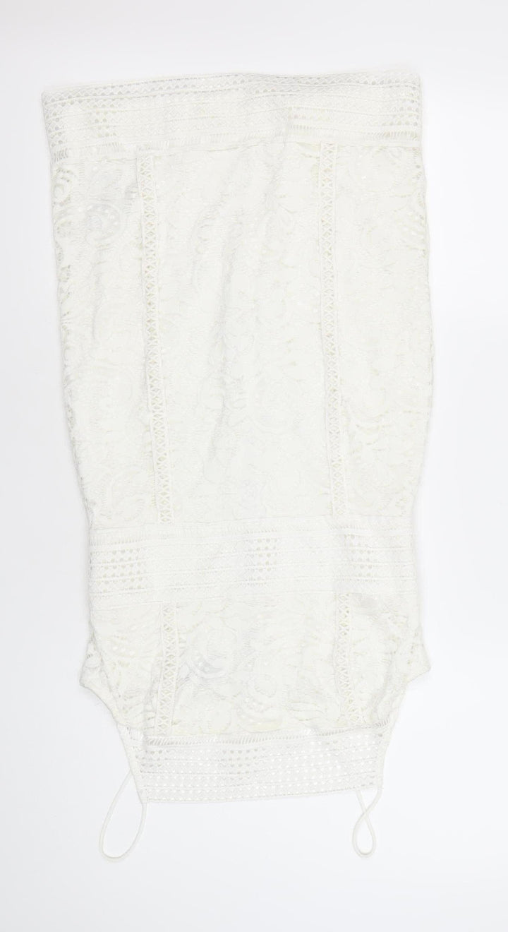 Topshop Women White Lace Bodycon Dress Size 12 Party Cocktail