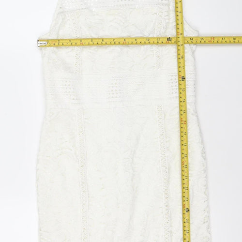Topshop Women White Lace Bodycon Dress Size 12 Party Cocktail