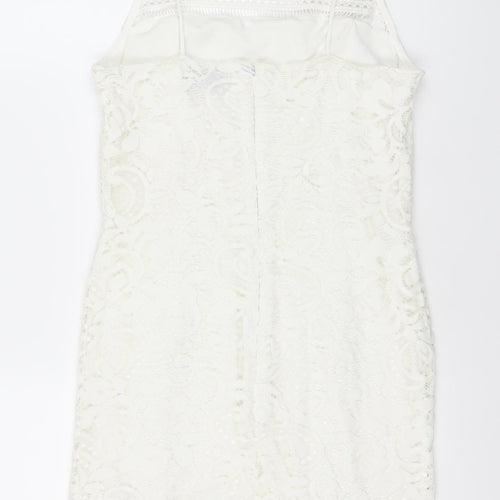 Topshop Women White Lace Bodycon Dress Size 12 Party Cocktail