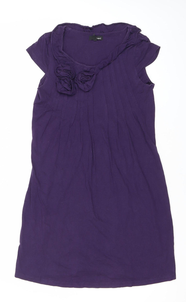 Next Women’s Purple Cotton Shift Dress Size 10 Scoop Neck Workwear